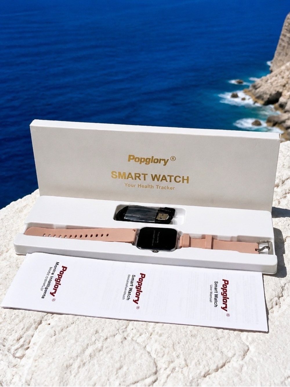 Popglory Pink Smart Watch – Fitness Tracker with Touchscreen